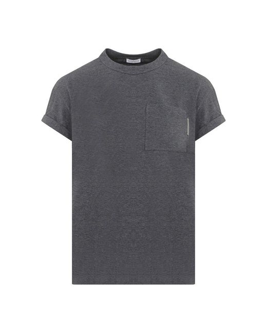 Brunello Cucinelli Gray Rolled Sleeved Straight Hem T-shirt