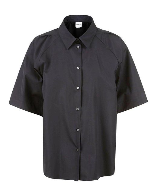 Aspesi Black Buttoned Short-sleeved Shirt