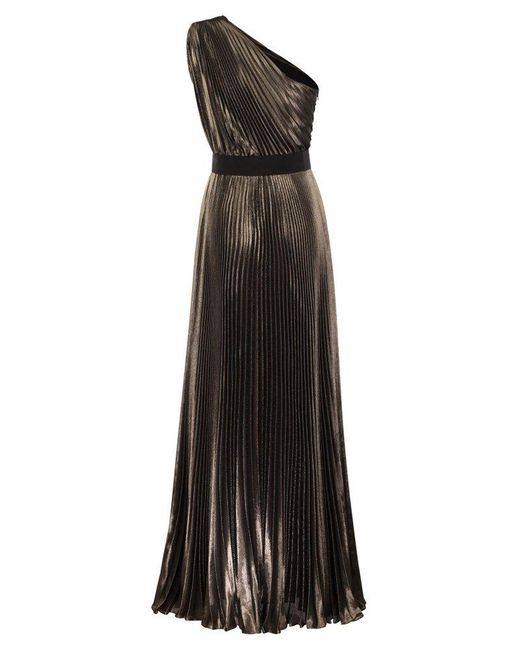 Max Mara Black Franz Silk Lamé One Shoulder Dress