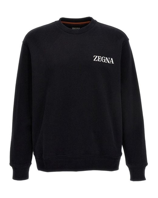 Zegna Blue Logo Embossed Crewneck Sweatshirt for men