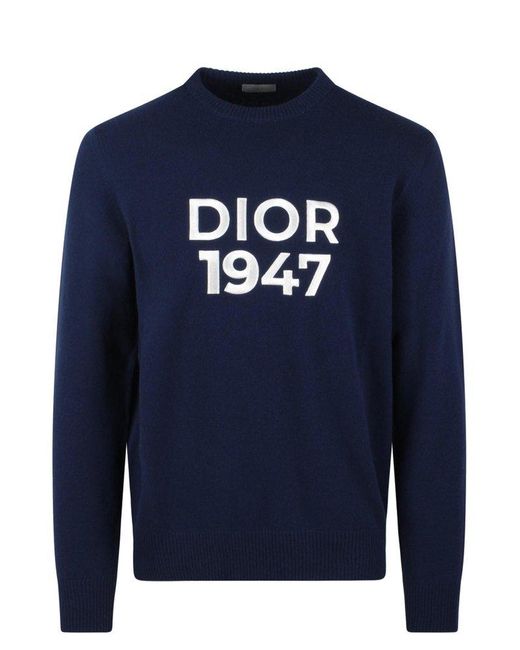 Dior Blue Logo Printed Knit Sweater for men