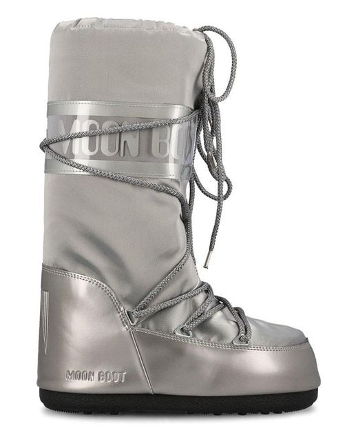 Moon Boot Gray Icon Glance Lace-up Satin Boots