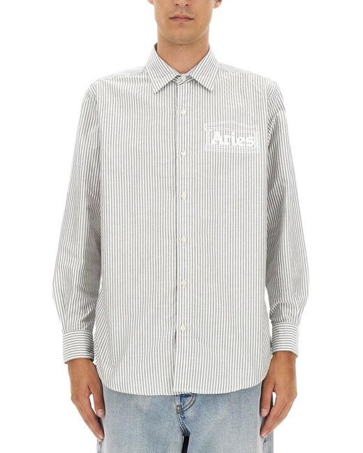 Aries White Logo Printed Stripe Detailed Shirt for men
