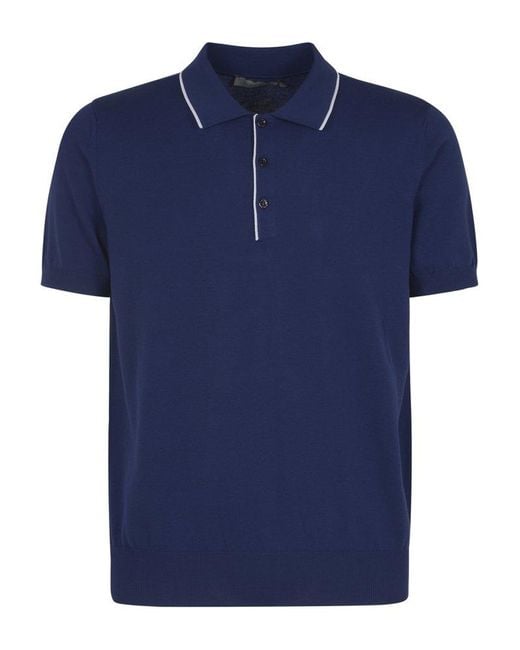 Canali Blue Contrasting Border Polo Shirt for men