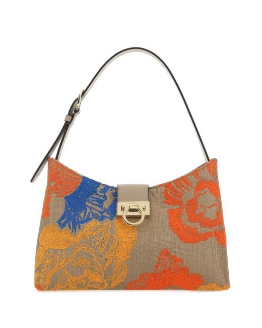 Ferragamo Trifolio Floral Embroidered Shoulder Bag Lyst Canada