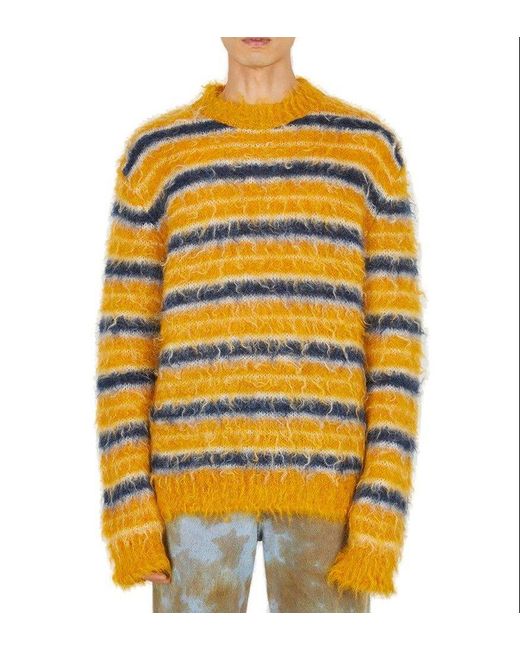Marni Yellow Fluffy Striped Sweater for men