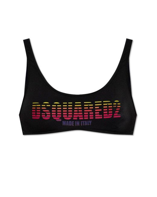 DSquared² Black Logo Printed Swim Top