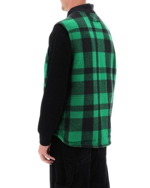 Filson Green Mackinaw Checked V-neck Vest for men