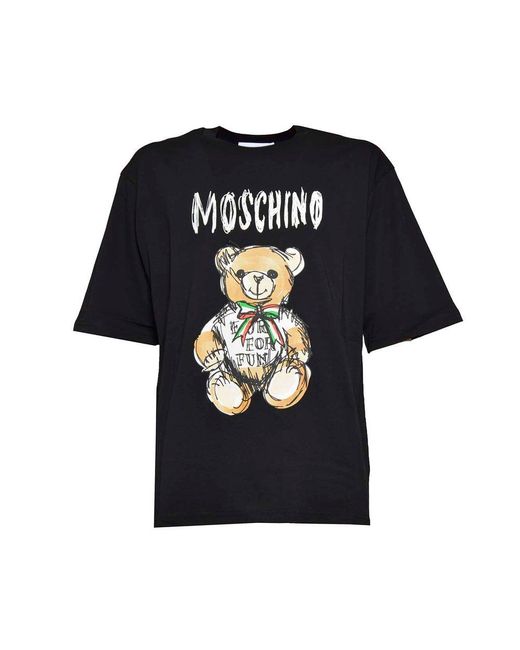 Moschino Black Teddy Bear Printed Crewneck T-shirt for men