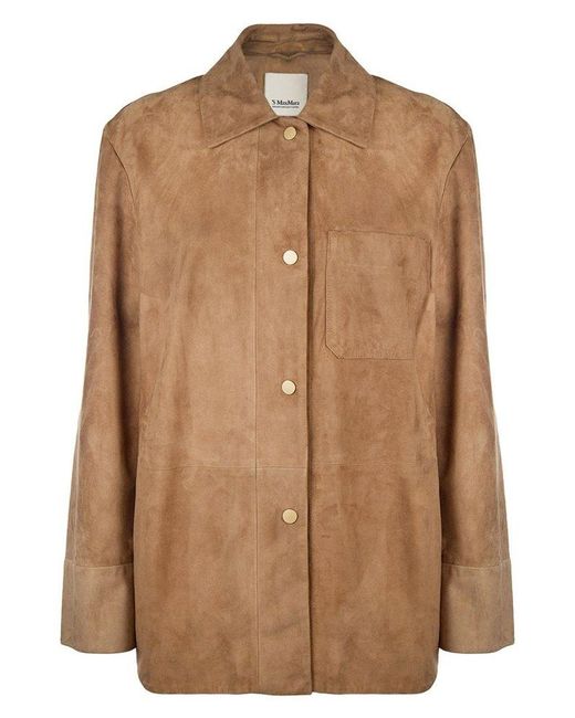 Max Mara Brown Buttoned Leather Jacket