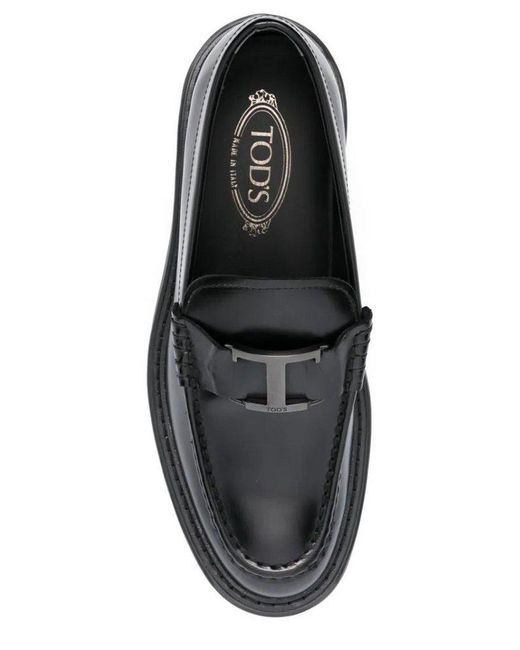 Tod's Black Logo Plaque Slip-on Loafers for men