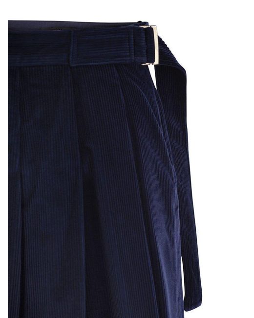 Weekend by Maxmara Blue Pleated Velvet Buckle-Waist Miniskirt