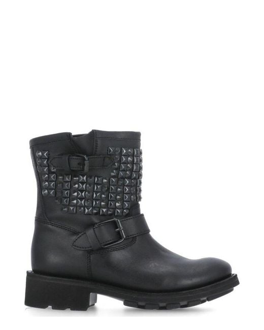 Ash Black Stud Embellished Buckle-Detailed Boots