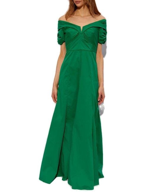 Diane von Furstenberg Green Laurie Ruched Off-shoulder Dress
