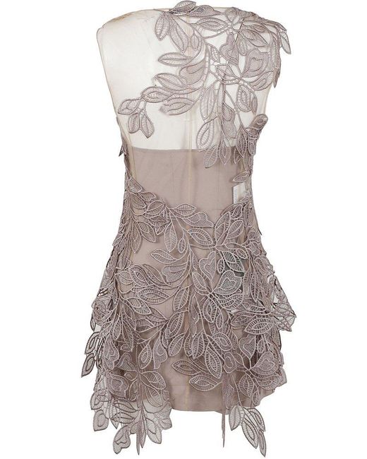 Alberta Ferretti Brown Macrame Foliage Mini Dress