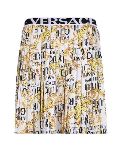 Versace Metallic Logo Print Pleated Skirt
