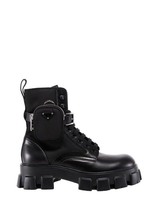 Prada Black Strapped Pouch Combat Boots for men