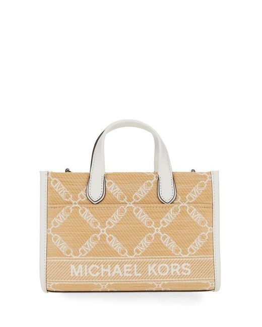 MICHAEL Michael Kors Natural Gigi Small Empire Logo Jacquard Straw Tote Bag