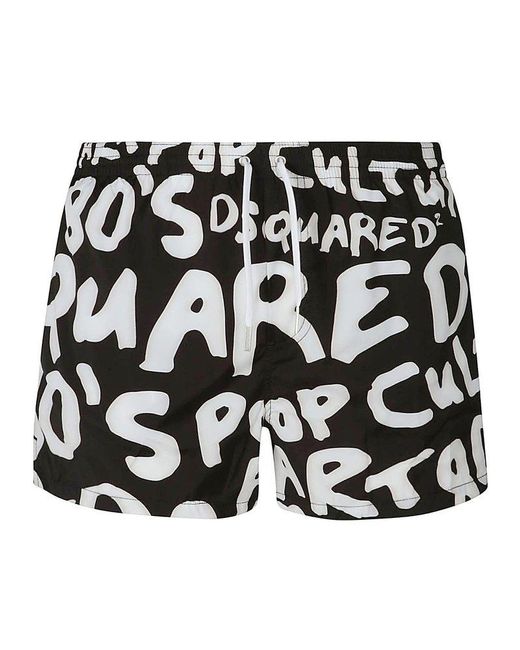 DSquared² Black Logo Printed Swim Shorts for men