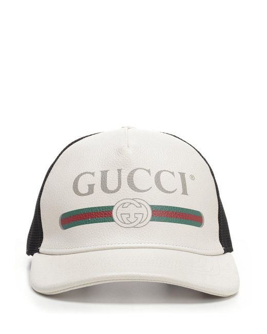 Gucci White Print Leather Baseball Hat