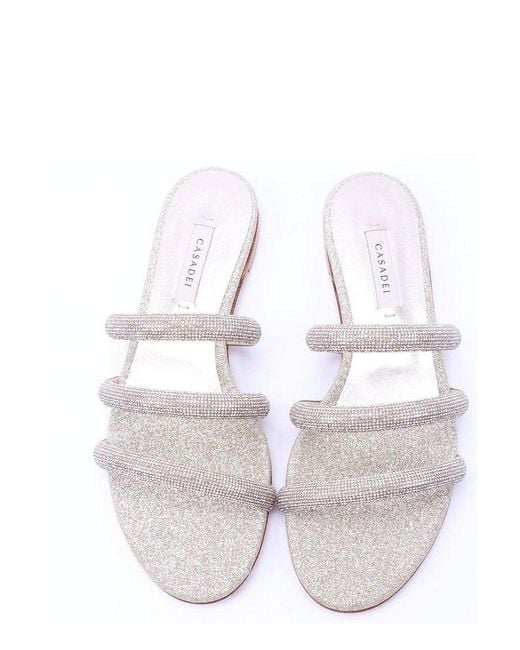 Casadei White Hollywood Glittered Slip-on Sandals