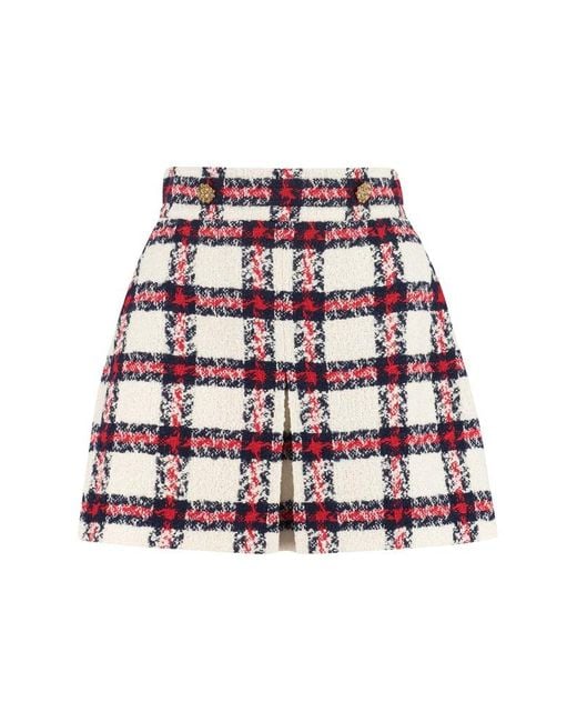 Gucci Red Check Tweed Mini Skirt