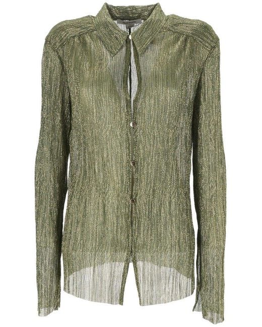 Sabina Musayev Green Button-Up Long Sleeve Top