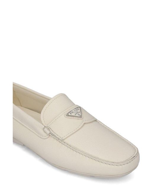 Prada White Triangle-logo Slip-on Loafers for men