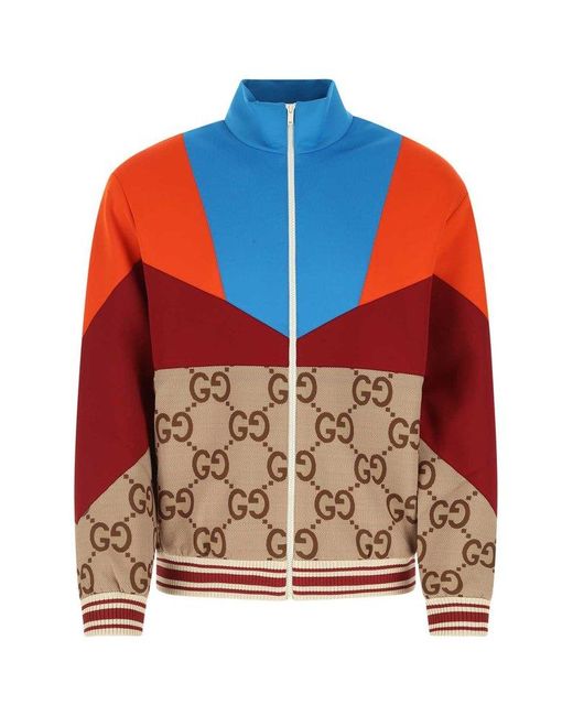 Gucci Orange Color-block Zipped Long-sleeved Jacket for men
