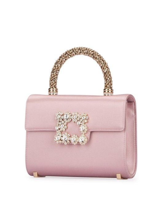 Roger Vivier Pink Embellished Foldover Top Tote Bag