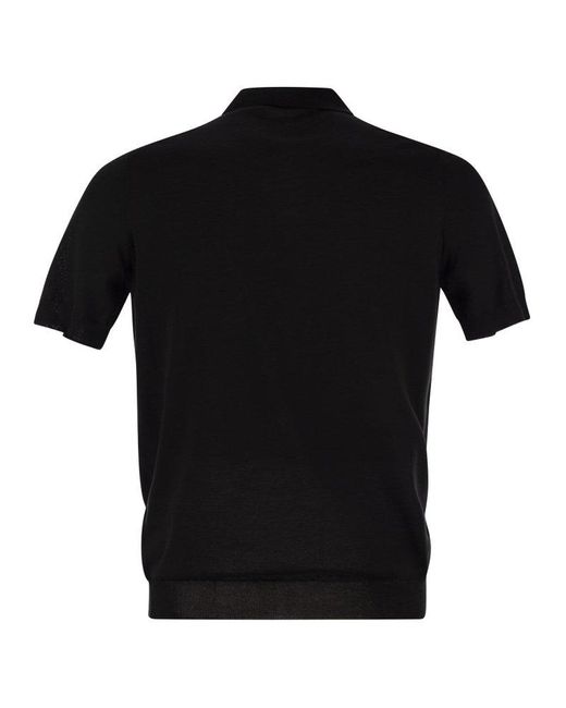 Tagliatore Black Basic Short-Sleeved Cotton Polo Shirt for men