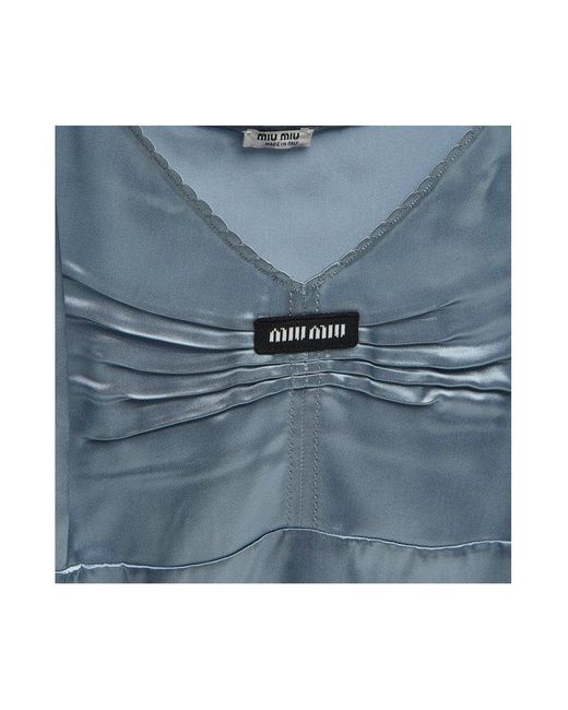 miu miu★SALE★5XX618 Miu Miu V-Neck Sleeveless Top in Blue | Lyst