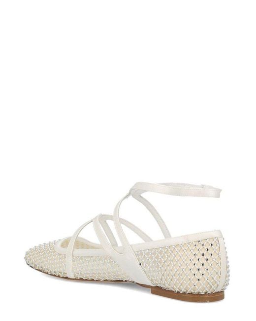 Jimmy Choo White Astoria Mesh Embellished Ballet Flats