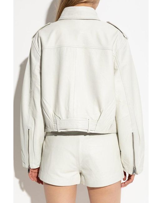 Gestuz White Gzkatri Belted Waist Leather Jacket