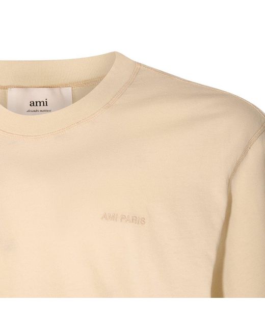 AMI Natural Paris Logo Embroidered Crewneck T-shirt for men