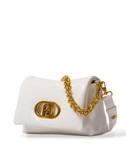 Liu Jo White Logo-Plaque Chain-Linked Crossbody Bag