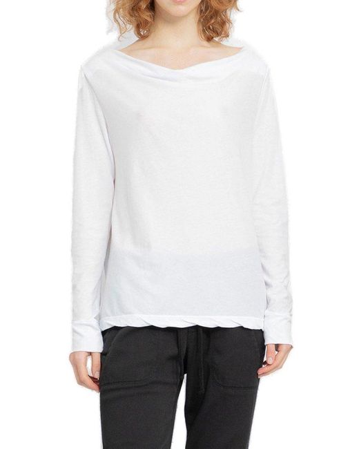 James Perse White Cowl Neck Long Sleeved T-shirt