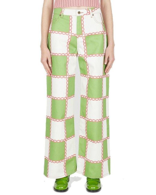 Ahluwalia Green Jade Wide-leg Checkerboard Jeans