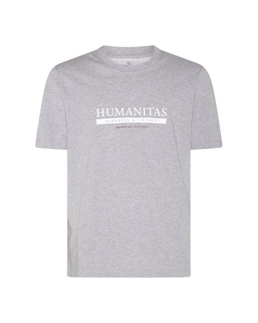 Brunello Cucinelli Gray Grey Cotton Slogan Print T-shirt for men