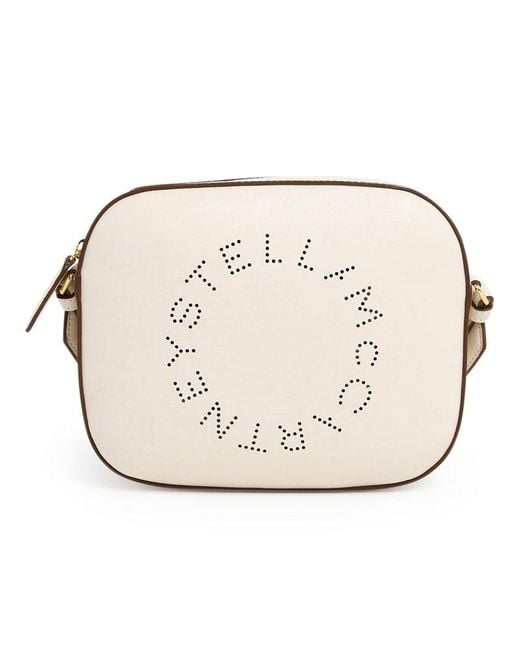 Stella McCartney Synthetic Logo Perforated Mini Crossbody Bag in White