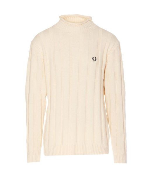Fred Perry White Logo-embroidered High-neck Jumper for men