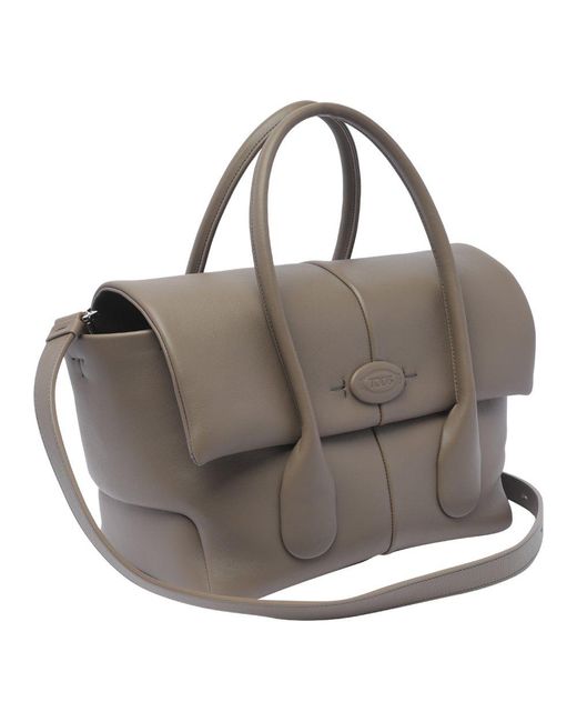 Tod's Gray 'di Bag Reverse' Green Shopper Bag In Leather Woman