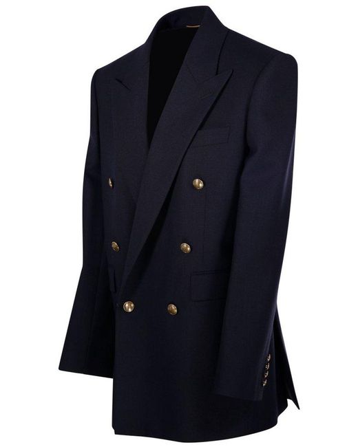 Saint Laurent Blue Double-breasted Long-sleeved Jacket