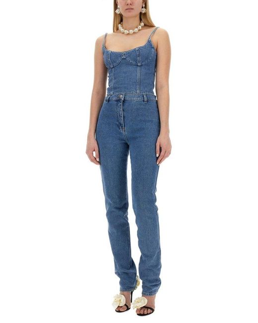 Magda Butrym Blue Logo Patch Skinny Jeans