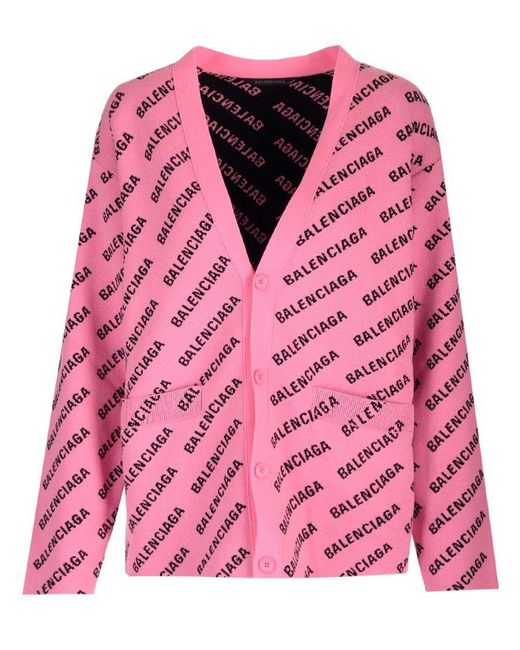 Balenciaga Pink Logo Intarsia-knit Cardigan