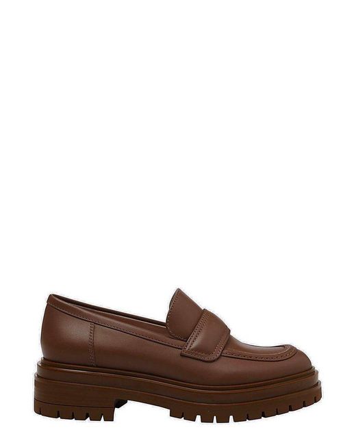 Gianvito Rossi Argo Round Toe Loafers in Brown | Lyst