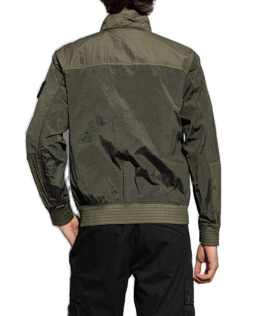 Stone Island Green Jacket With A Stand-up Collar, for men