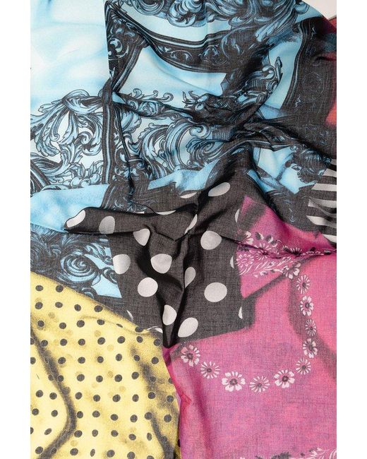 Moschino Blue Cotton Scarf With Print,
