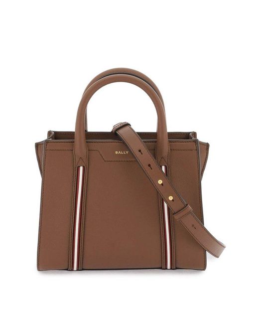 Bally Logo Printed Striped Tote Bag in Brown | Lyst