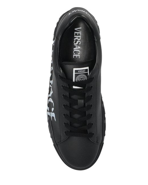 Versace Black 'New Greca' Low Sneakers With Greca Motif And Lettering Logo On The Side for men